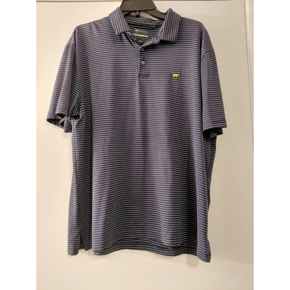 Jack Nicklaus Men's Short Sleeve Polo Shirt Navy Striped Size XL Golf Casual EUC